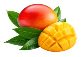 Fresh, ripe mango with a sliced section, showcasing its vibrant color and juicy texture. png