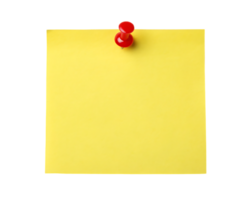 Empty yellow sticky note pinned to a surface. Perfect for reminders, messages, or notes. png
