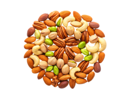 Assorted nuts arranged in a circle. png