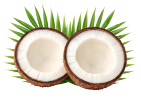 Halved coconut with palm leaves png