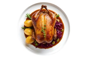 Roasted duck with potatoes and red cabbage png