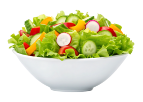 Fresh vegetable salad in a white bowl. png