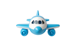 A cheerful blue airplane toy ready for takeoff, symbolizing exciting adventures and journeys ahead, against a clean white background. png