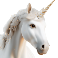 Mystical white unicorn a golden horn flowing mane deep eyes embodying fantasy magic legenry mythical wonder in fairy tales. png