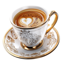 Exquisite cup of cappuccino intricate latte served in a goldentrimmed porcelain cup representing warmth comfort the love for coffee. png