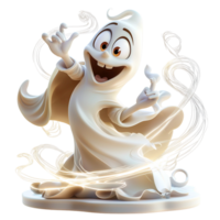 Playful white cartoon ghost floating a friendly smile representing Halloween fun supernatural mysteries the excitement of spooky celebrations. png