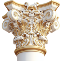 Ornate Corinthian column capital elaborate golden details symbolizing classical architectureistic craftsmanship the influence of ancient Greek design. png