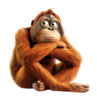 Thoughtful orangutan sitting arms crossed an expressive face representing intelligence curiosity the fascinating behavior of primates in nature. png