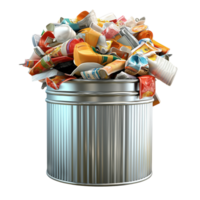 Full trash can colorful waste warns of pollution, duty, the call to recycle. png
