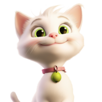 Fluffy snowwhite feline sparkling eyes radiates playful charm irresistible cuteness in an adorable cartoon . png