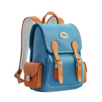 Chic azure backpack featuring tan leather accents multiple pockets, combining modern aesthetics practical everyy functionality. png