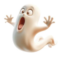 Friendly white cartoon ghost a toothy grin spreads playful Halloween excitement, lighthearted spookiness, festive seasonal charm. png
