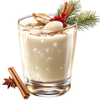 Creamy eggnog infused cinnamon a hint of nutmeg delivers rich festive warmth, holiy joy, seasonal delight. png