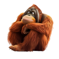 Thoughtful orangutan expressive deepset eyes sits arms folded, revealing intelligence, curiosity, a glimpse into primate emotions. png