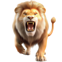 Mighty lion powerful jaws wide open roars fiercely, projecting dominance, raw strength, supreme authority over nature. png