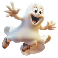 Cheerful cartoon ghost floating playfully through the air spreads fun, lighthearted energy, a charmingly spooky Halloween atmosphere. png