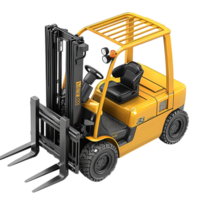 Sturdy orange forklift powerful lifting forks sts poised to transport heavy loads, optimizing efficiency for seamless warehouse operations. png