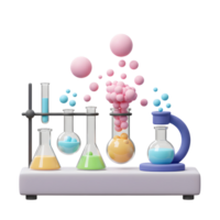 Colorful Science Experiment with Beakers and Bubbles in Laboratory Setting png