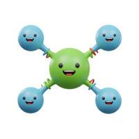 Cartoon Molecular Structure with Faces Happy 3D Rendering on White Background png