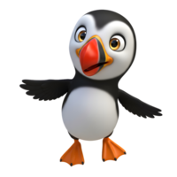 Cute Cartoon Puffin Standing with Open Wings on White Background png