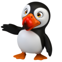 Cartoon Puffin Character Presenting with Open Hand Gesture on White Background png