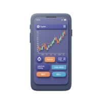 Smartphone App Showing Stock Market Chart with Buy and Sell Buttons png