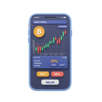Cryptocurrency Trading App Interface on Mobile Phone with Stock Chart png