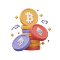 Bitcoin and Ethereum Cryptocurrency Coins Stacked Illustration of Digital Finance png