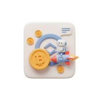 Robot Riding Rocket with Bitcoin Illustration for Cryptocurrency and Technology png