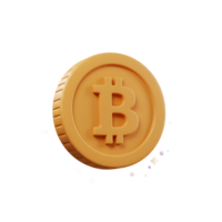 Floating Bitcoin Cryptocurrency Coin with Colorful Elements on White Background png