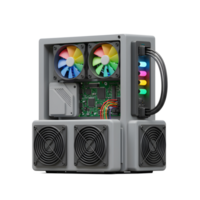 Gaming Computer Inside with Rainbow Fans and Circuit Board View png