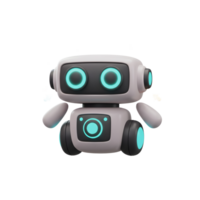 Cute Animated Robot Character with Glowing Lights and Floating Elements png