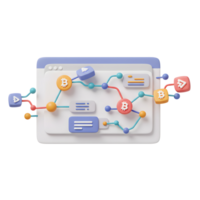 3D Illustration of Cryptocurrency Blockchain Network with Bitcoin on Screen png
