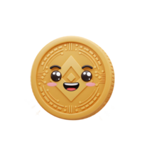 Cute Cartoon Crypto Coin Character with Smiling Face and Sparkling Aura png