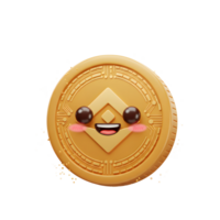 Cartoon Crypto Coin with Cute Smiling Face and Golden Sparkles png