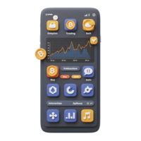 Cryptocurrency Trading App Interface on Smartphone with Bitcoin and Chart png