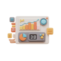 3D Financial Dashboard Rendering with Stock Market and Business Analytics png