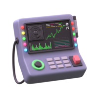 Cartoon Style Control Panel with Screen Displaying Data and Buttons png