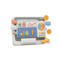 Analyzing Data Charts and Financial Growth with 3D Rendering Illustration png