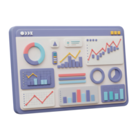 3D Rendering of Business Analytics Dashboard with Charts and Graphs png