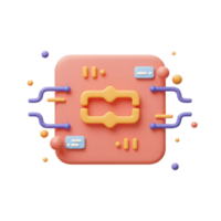 3D Rendering of a Microchip with Code Brackets and Wires png