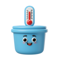 Cartoon Pot Character with Thermometer Showing High Temperature 3D Render png