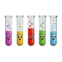 Cartoon Test Tubes with Colorful Liquids and Faces - Science Education png