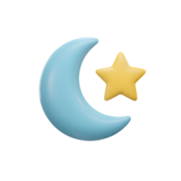 Stylized Crescent Moon with Star on Isolated White Background Rendering png