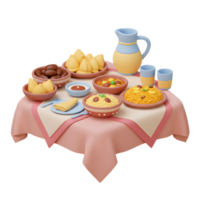 3D Rendering of Ramadan Iftar Table Setting with Traditional Food png