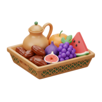 Animated Fruit Basket with Water Pitcher, Dates, Figs and Grapes png