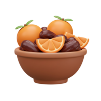 Bowl of Dates and Oranges Still Life 3D Rendering Illustration png