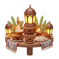 Ramadan Celebration with Dates Lanterns and Teapot 3D Render Illustration png