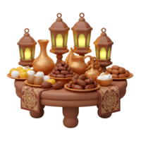 Ramadan Festive Table Setting with Lanterns, Dates, and Sweets png