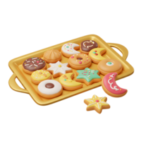 Festive Cookie Tray with Assorted Shapes and Colorful Icing png